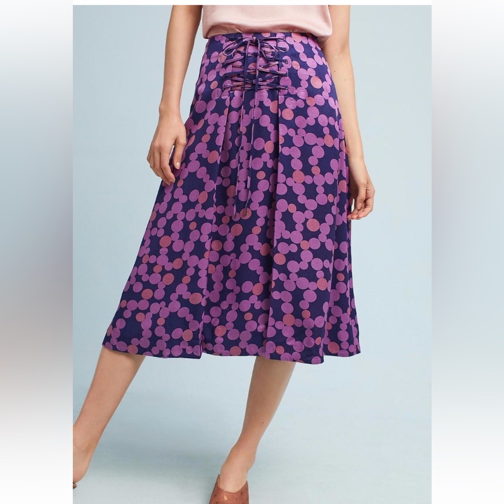 Anthropologie Zadie Lace-Up Plum Print Midi Skirt by Maeve